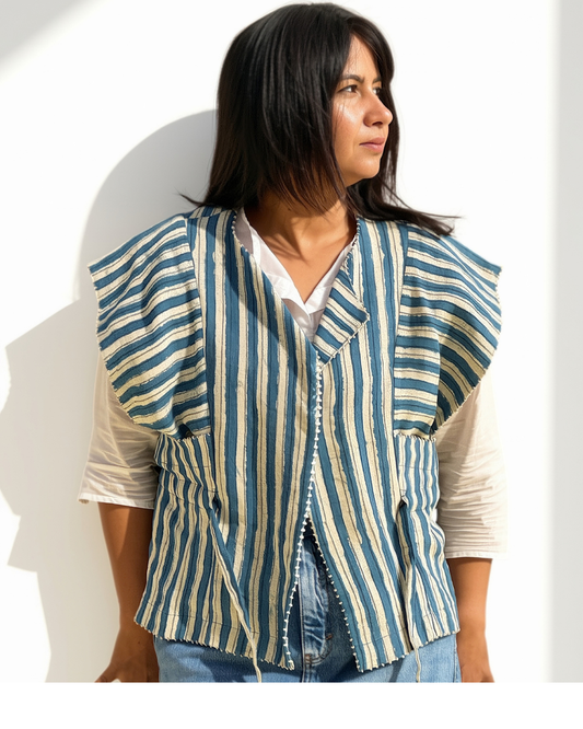 Handcrafted Sustainable Indigo Block Print Linen Kimono Jacket