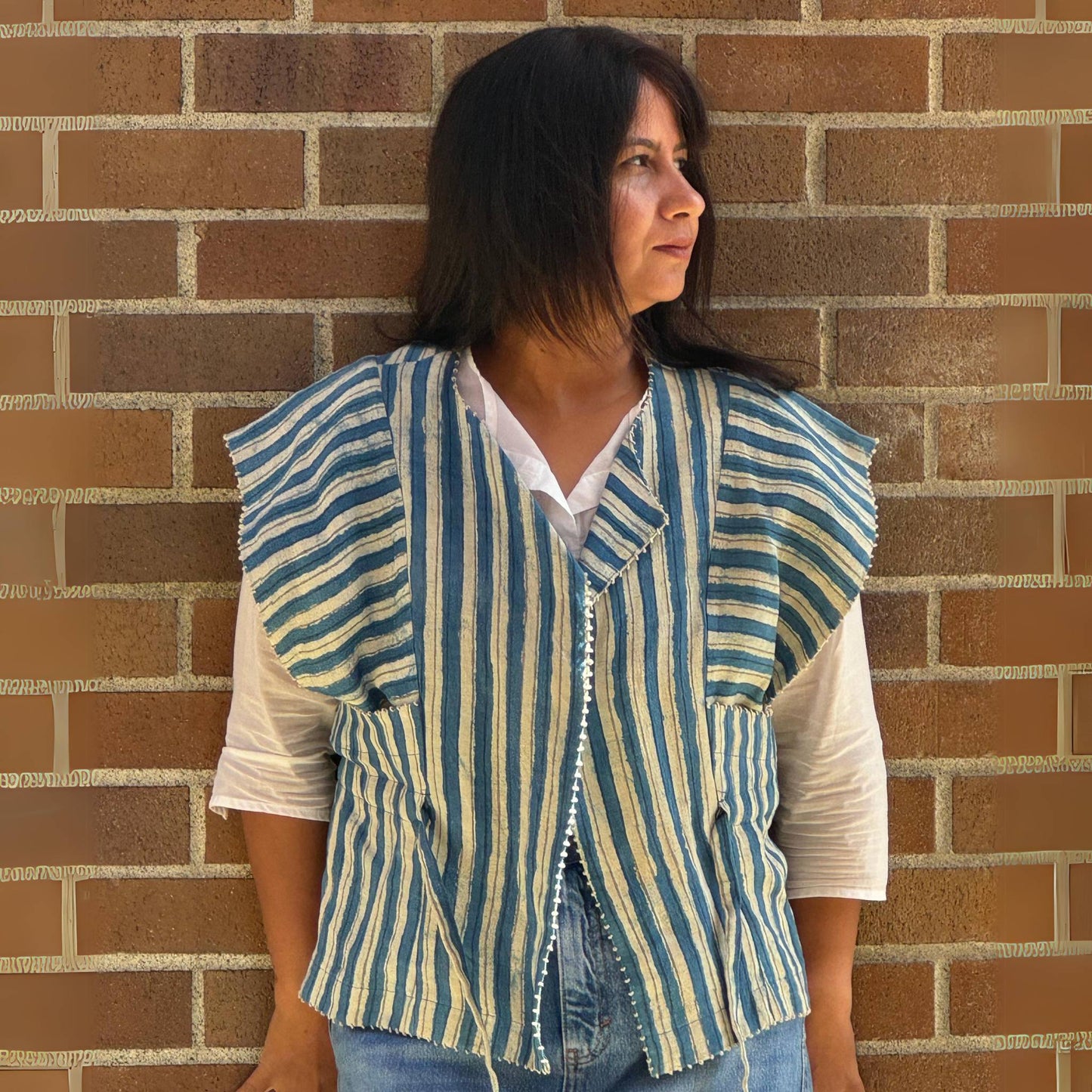 Handcrafted Sustainable Indigo Block Print Linen Kimono Jacket